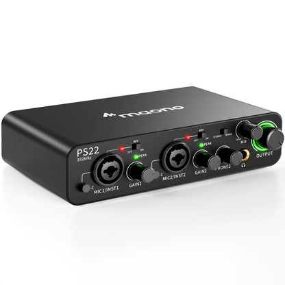 MAONO PS22 USB Audio Interface for PC 60dB Pro-Preamp 24bit/192kHz Dual USB Interface for Home Sudio Recording Podcast Streaming