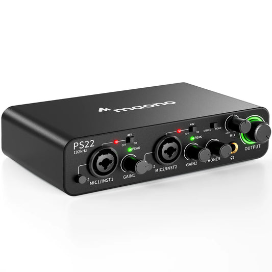 MAONO PS22 USB Audio Interface for PC 60dB Pro-Preamp 24bit/192kHz Dual USB Interface for Home Sudio Recording Podcast Streaming