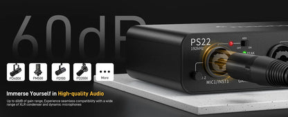MAONO PS22 USB Audio Interface for PC 60dB Pro-Preamp 24bit/192kHz Dual USB Interface for Home Sudio Recording Podcast Streaming