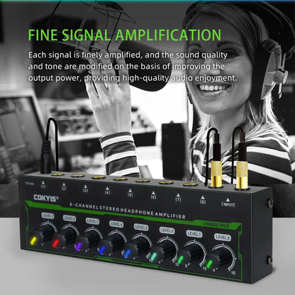 HA800 PRO 8 Channel Headset Amplifier Audio Stereo Audio Amplifier With Power Adapter for Music Mixer Recording EU/USplug