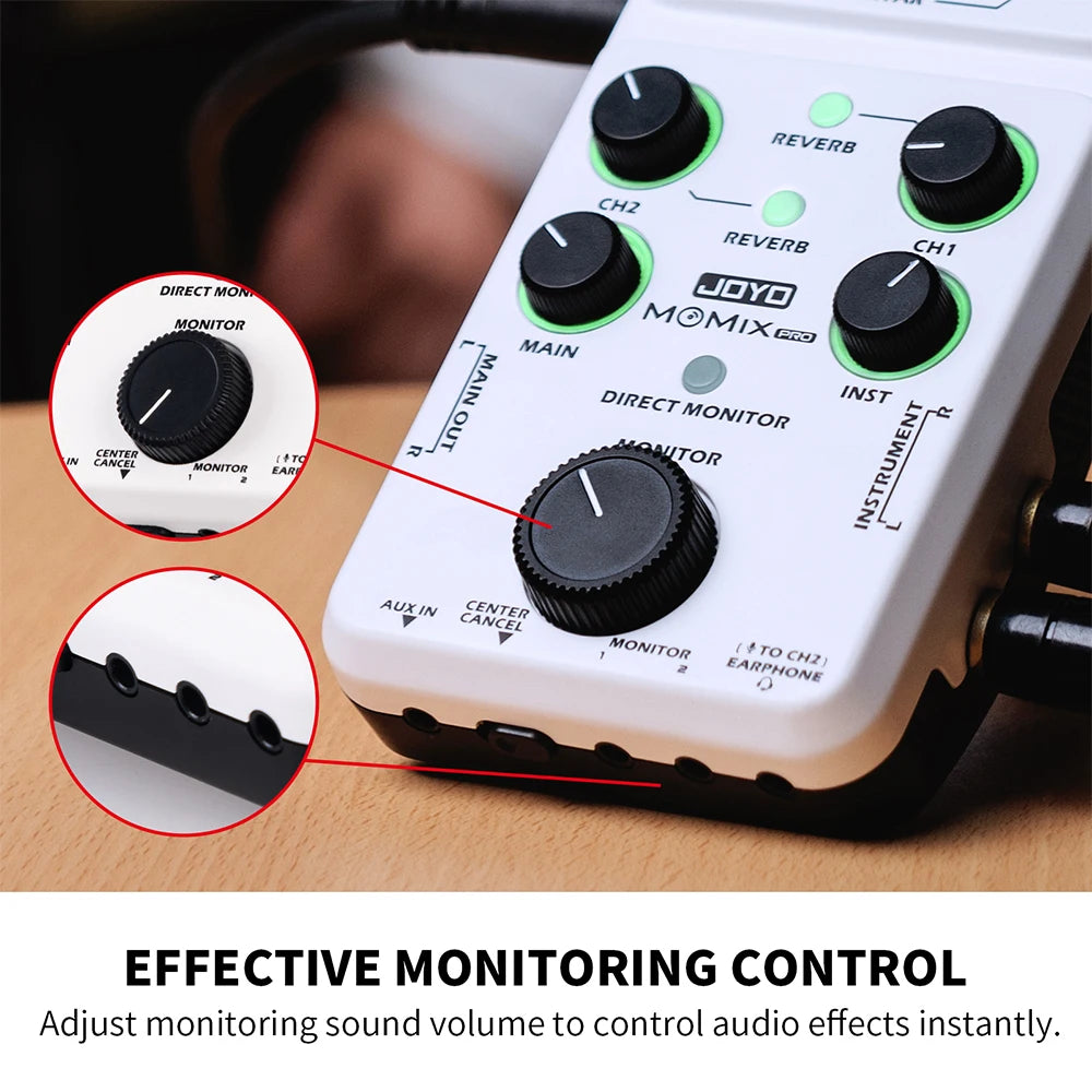 JOYO MOMIX PRO Audio Interface Sound Card Portable Audio Mixer Support 48V Phantom Power for Live Recording Studio Singing