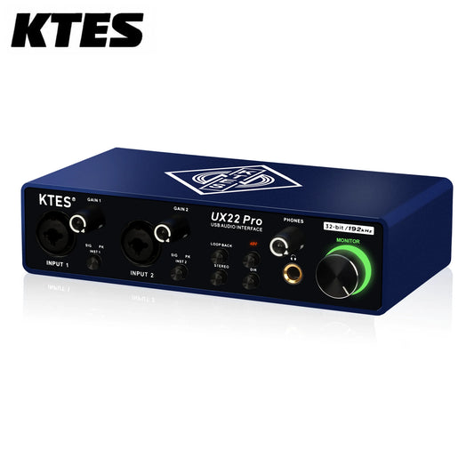 UX22 Pro Audio Interface 192kHz 32-Bit USB Sound Card for Studio Recording Live Streaming Podcast DAW Music Production & YouTube