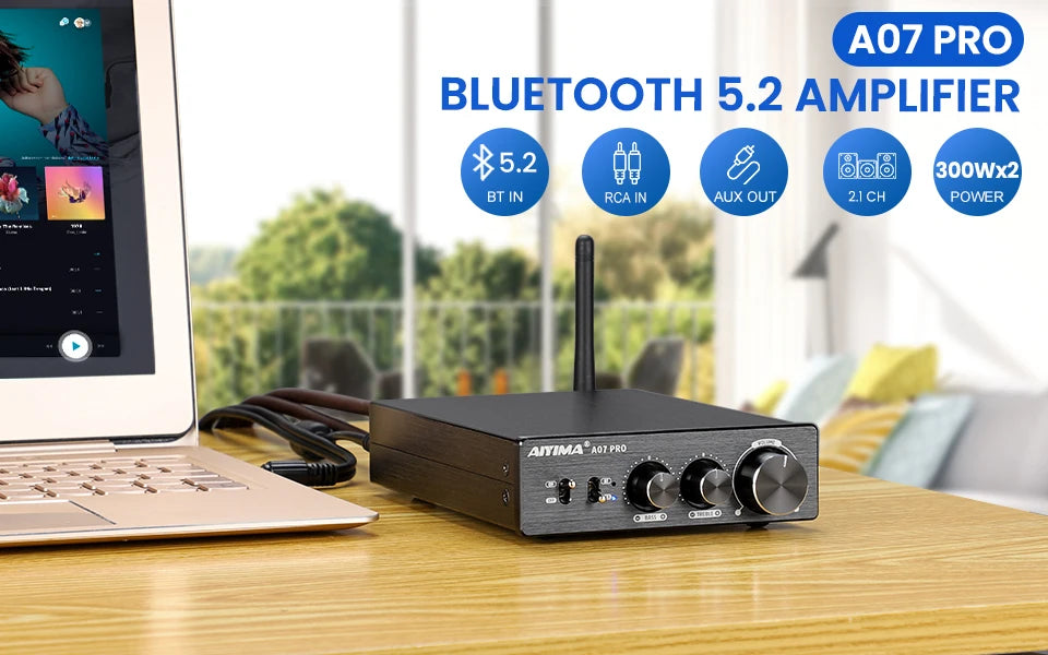 AIYIMA A07 PRO Bluetooth Amplifier Audio APTX HD TPA3255 Hifi Stereo Power Amplifier 300Wx2 Sound Speaker Amplificador Home Amp