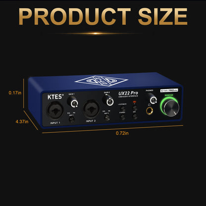 UX22 Pro Audio Interface 192kHz 32-Bit USB Sound Card for Studio Recording Live Streaming Podcast DAW Music Production & YouTube