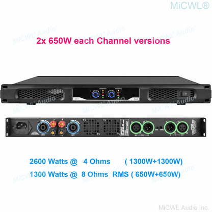MiCWL Audio Pro CA Series 5200W Digital Power Amplifier 4 Channel 2600 Watt AMP Standard 19" 1U Rack CA650