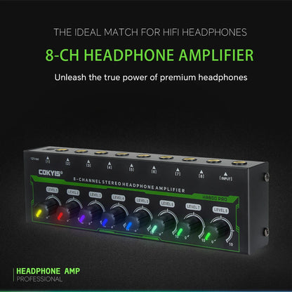 HA800 PRO 8 Channel Headset Amplifier Audio Stereo Audio Amplifier With Power Adapter for Music Mixer Recording EU/USplug
