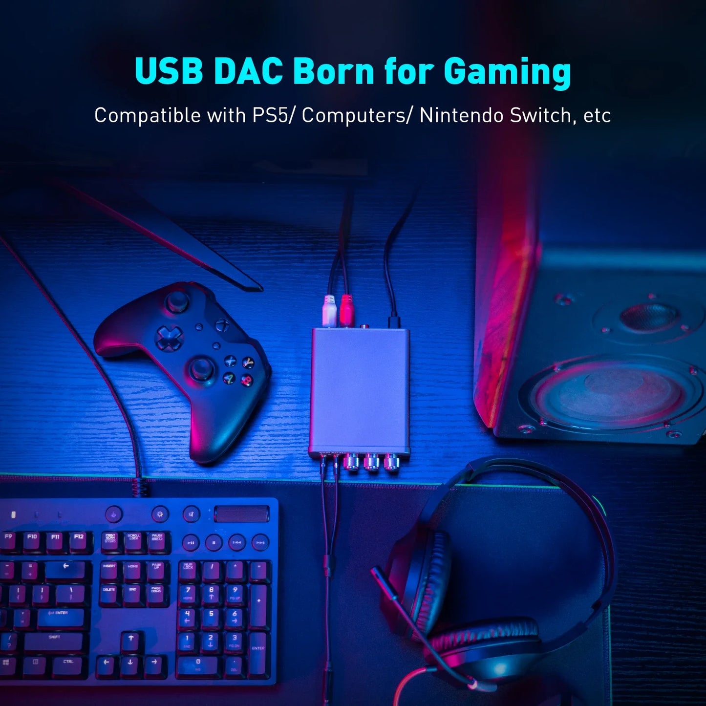 Fosi Audio K5 PRO USB Gaming DAC with Microphone Earphone Amplifier for PS5 Desktop Active Speakers Mini Audio DAC