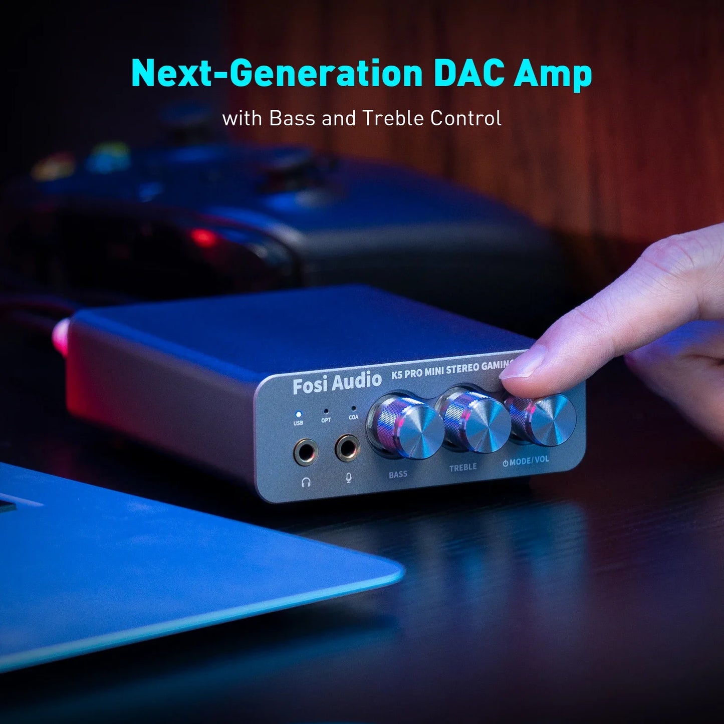 Fosi Audio K5 PRO USB Gaming DAC with Microphone Earphone Amplifier for PS5 Desktop Active Speakers Mini Audio DAC
