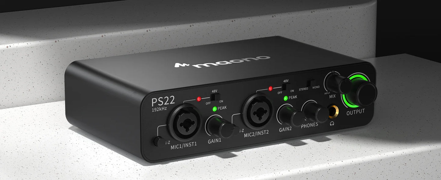 MAONO PS22 USB Audio Interface for PC 60dB Pro-Preamp 24bit/192kHz Dual USB Interface for Home Sudio Recording Podcast Streaming