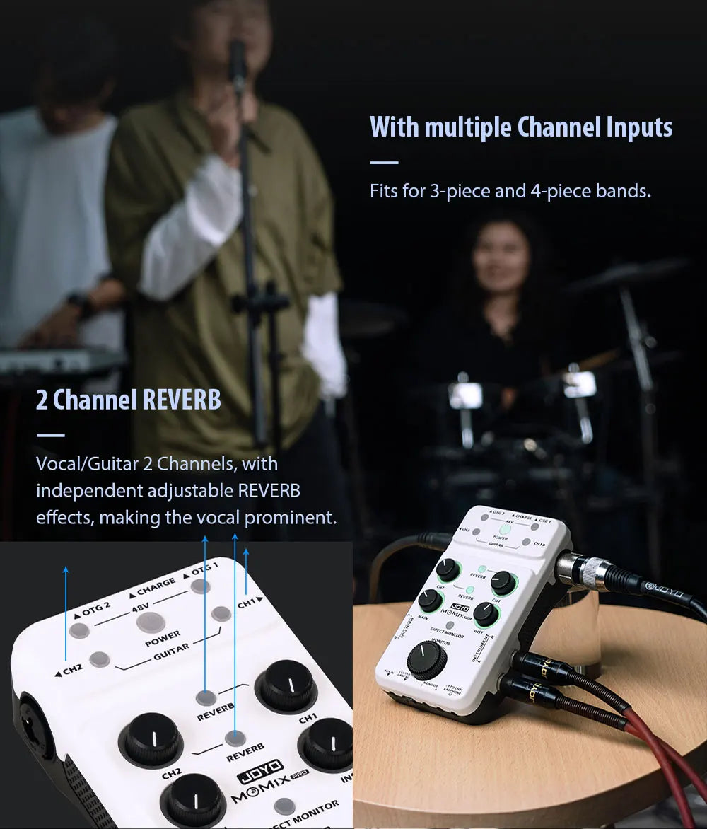 JOYO MOMIX PRO Audio Interface Sound Card Portable Audio Mixer Support 48V Phantom Power for Live Recording Studio Singing