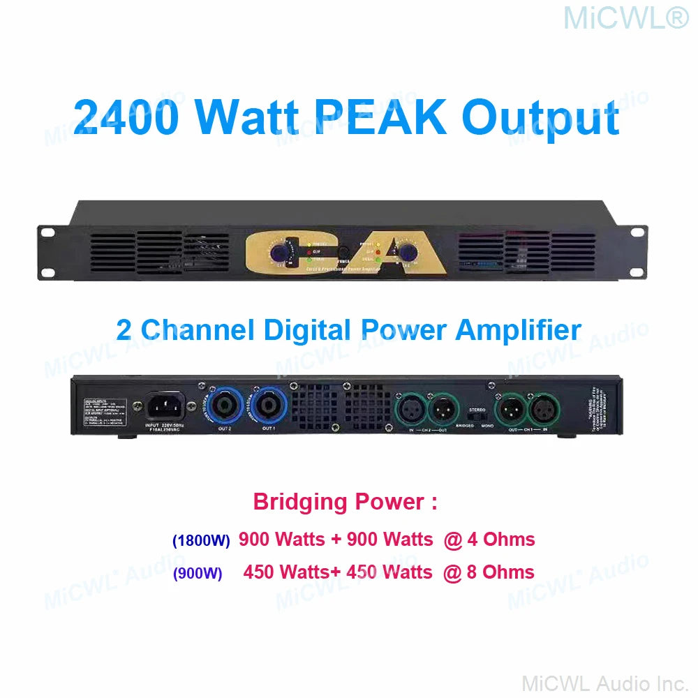 MiCWL Audio Pro CA Series 5200W Digital Power Amplifier 4 Channel 2600 Watt AMP Standard 19" 1U Rack CA650