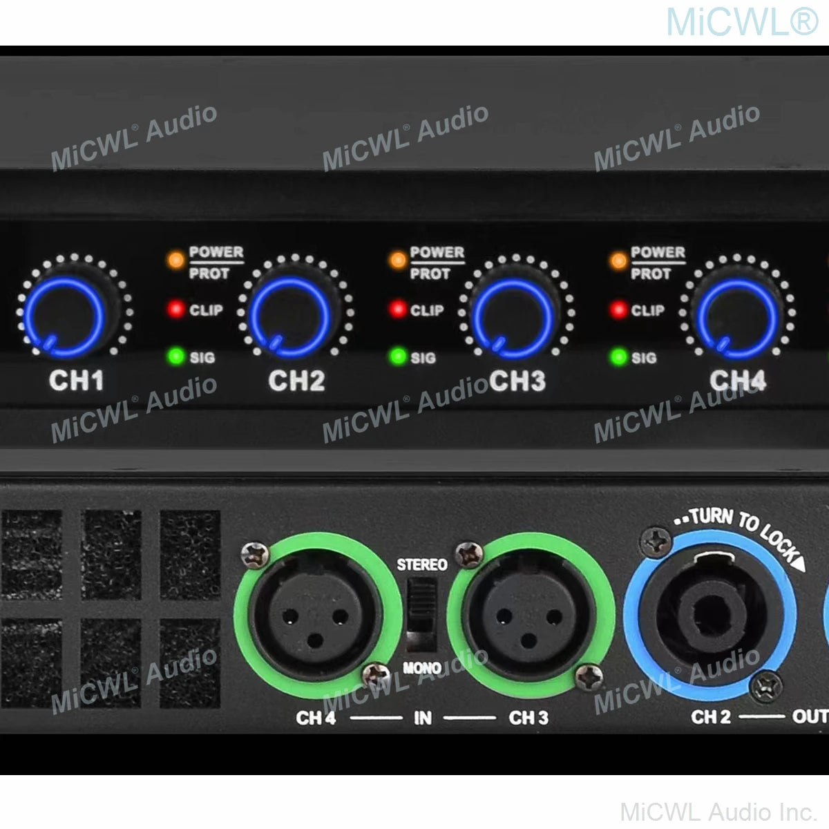 MiCWL Audio Pro CA Series 5200W Digital Power Amplifier 4 Channel 2600 Watt AMP Standard 19" 1U Rack CA650