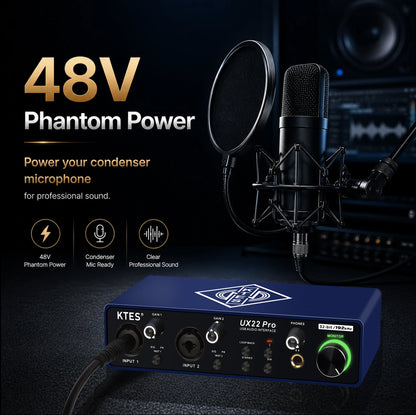 UX22 Pro Audio Interface 192kHz 32-Bit USB Sound Card for Studio Recording Live Streaming Podcast DAW Music Production & YouTube