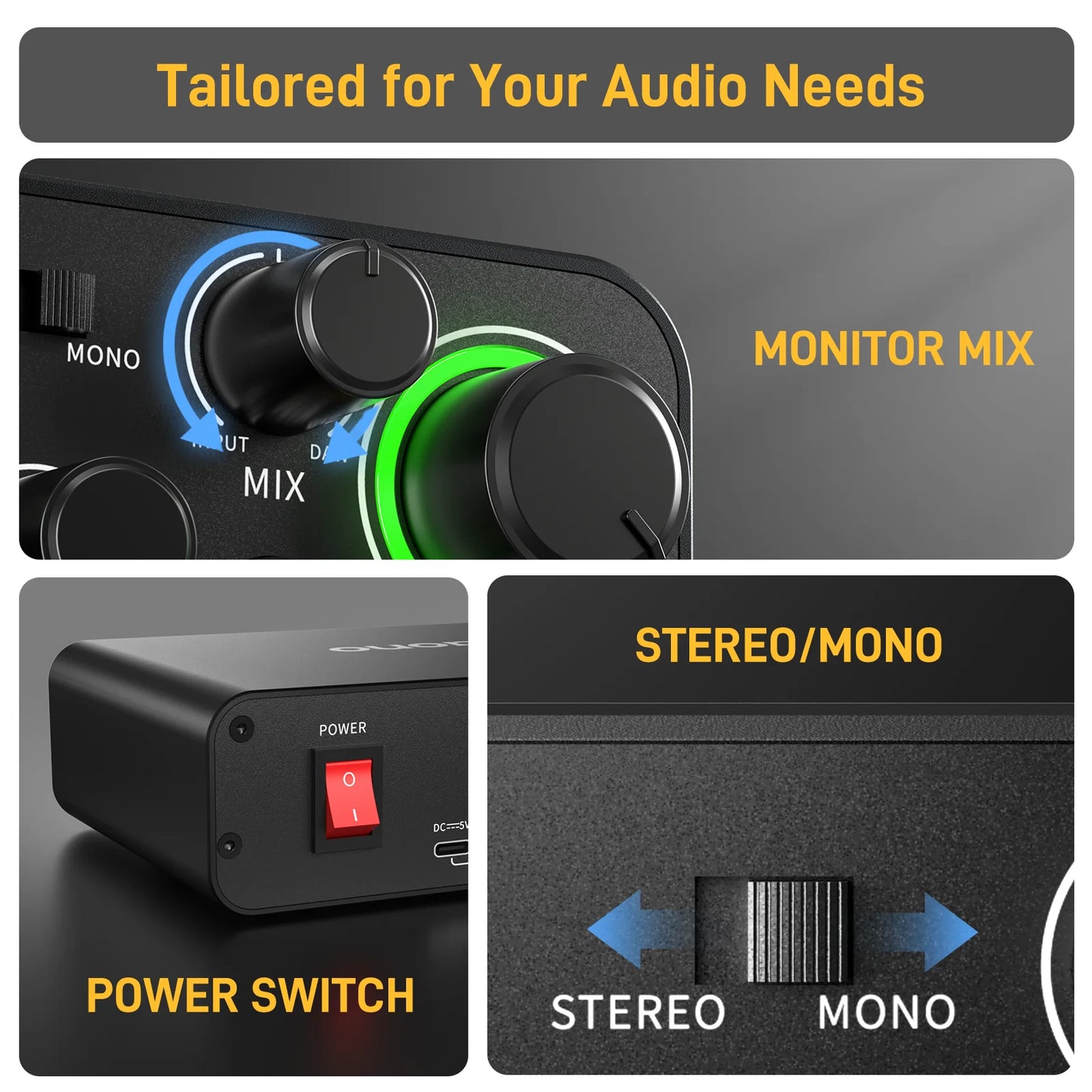 MAONO PS22 USB Audio Interface for PC 60dB Pro-Preamp 24bit/192kHz Dual USB Interface for Home Sudio Recording Podcast Streaming