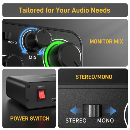 MAONO PS22 USB Audio Interface for PC 60dB Pro-Preamp 24bit/192kHz Dual USB Interface for Home Sudio Recording Podcast Streaming
