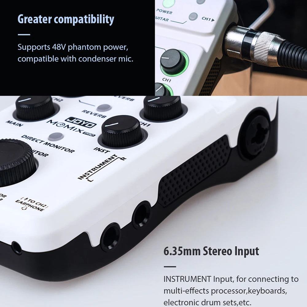 JOYO MOMIX PRO Audio Interface Sound Card Portable Audio Mixer Support 48V Phantom Power for Live Recording Studio Singing