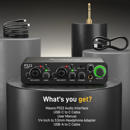 MAONO PS22 USB Audio Interface for PC 60dB Pro-Preamp 24bit/192kHz Dual USB Interface for Home Sudio Recording Podcast Streaming