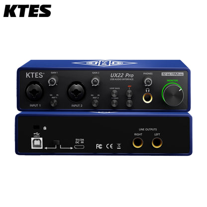 UX22 Pro Audio Interface 192kHz 32-Bit USB Sound Card for Studio Recording Live Streaming Podcast DAW Music Production & YouTube