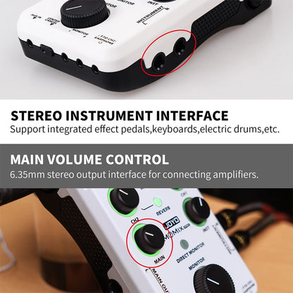 JOYO MOMIX PRO Audio Interface Sound Card Portable Audio Mixer Support 48V Phantom Power for Live Recording Studio Singing