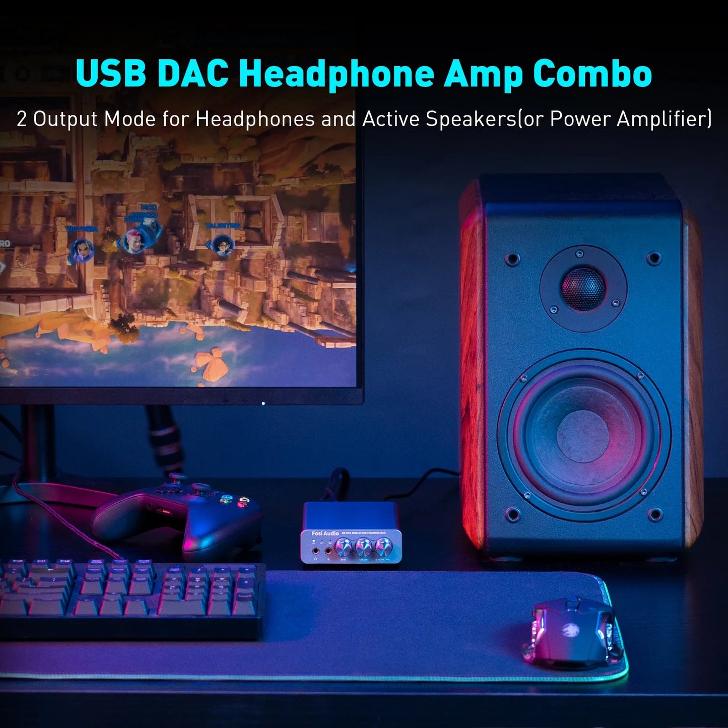Fosi Audio K5 PRO USB Gaming DAC with Microphone Earphone Amplifier for PS5 Desktop Active Speakers Mini Audio DAC